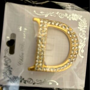Elegant rhinestone letter “D’ brooch Gold  tone